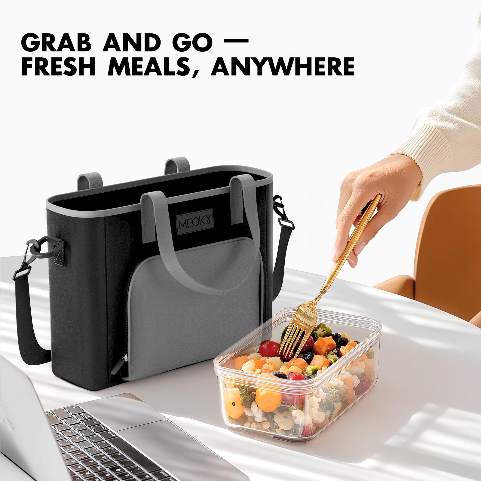 Meoky double-Layer Insulated Lunch Bag – Leak-Proof, Water-Resistant Tote with Detachable Strap & Top Handle, Big Capacity for Work & Schoo