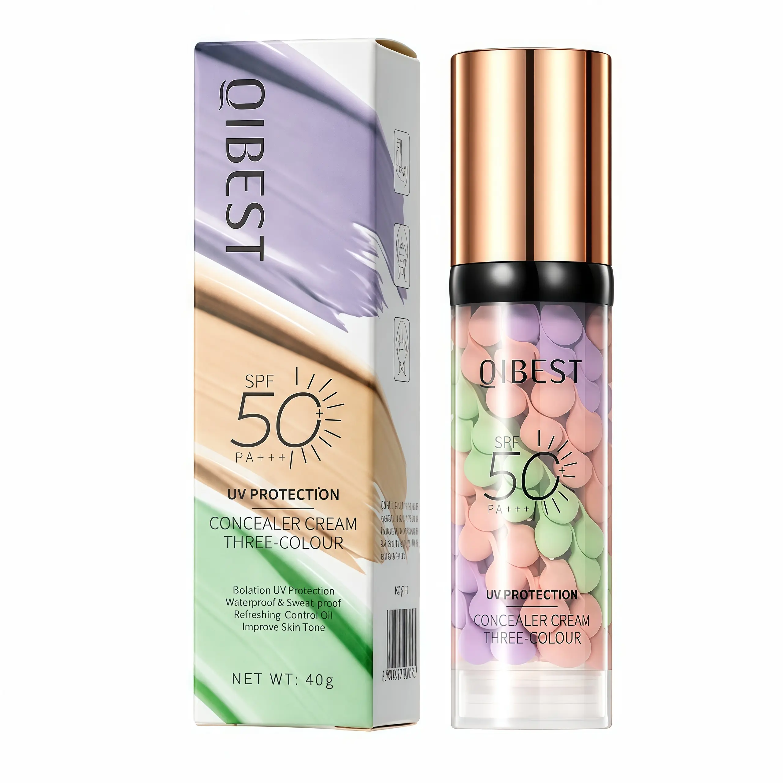 Qibest 3-in-1 Makeup Primer Cream, Hydrating Color Corrector with SPF 50, Waterproof & Oil Control Moisturizer for a Flawless Base, Cosmetic