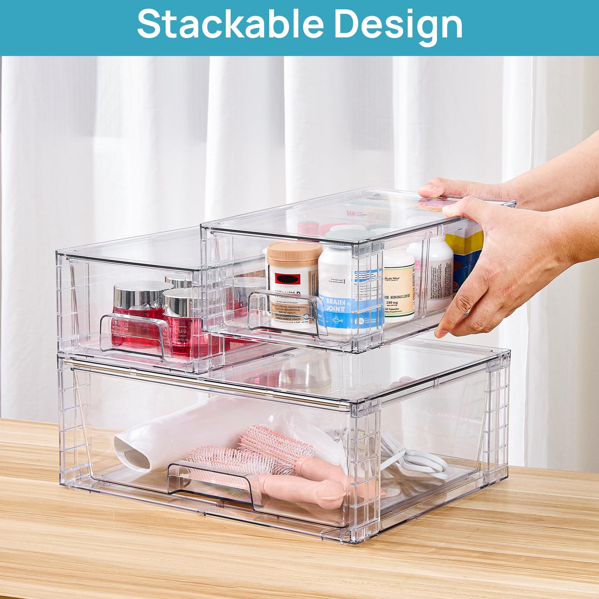 【Bathroom Organizer】Vtopmart 6 Pack Stackable Storage Drawers, Bathroom Undersink Organizers for Nursing Bottles,Closet,Cabinet,Pantry,Medicine Organization,with FREE Stickers 【Bathroom Organizer】Vtopmart 6 Pack Stackable Storage Drawers, Bathroom Undersink Organizers for Nursing Bottles,Closet,Cabinet,Pantry,Medicine Organization,with FREE Stickers