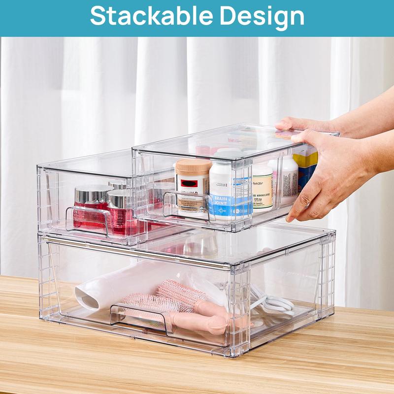 【New Year Prep】Vtopmart 6 Pack Stackable Storage Drawers, Bathroom Undersink Organizers for Nursing Bottles,Closet,Cabinet,Pantry,Medicine Organization,with FREE Stickers,Valentines Gift Ideas