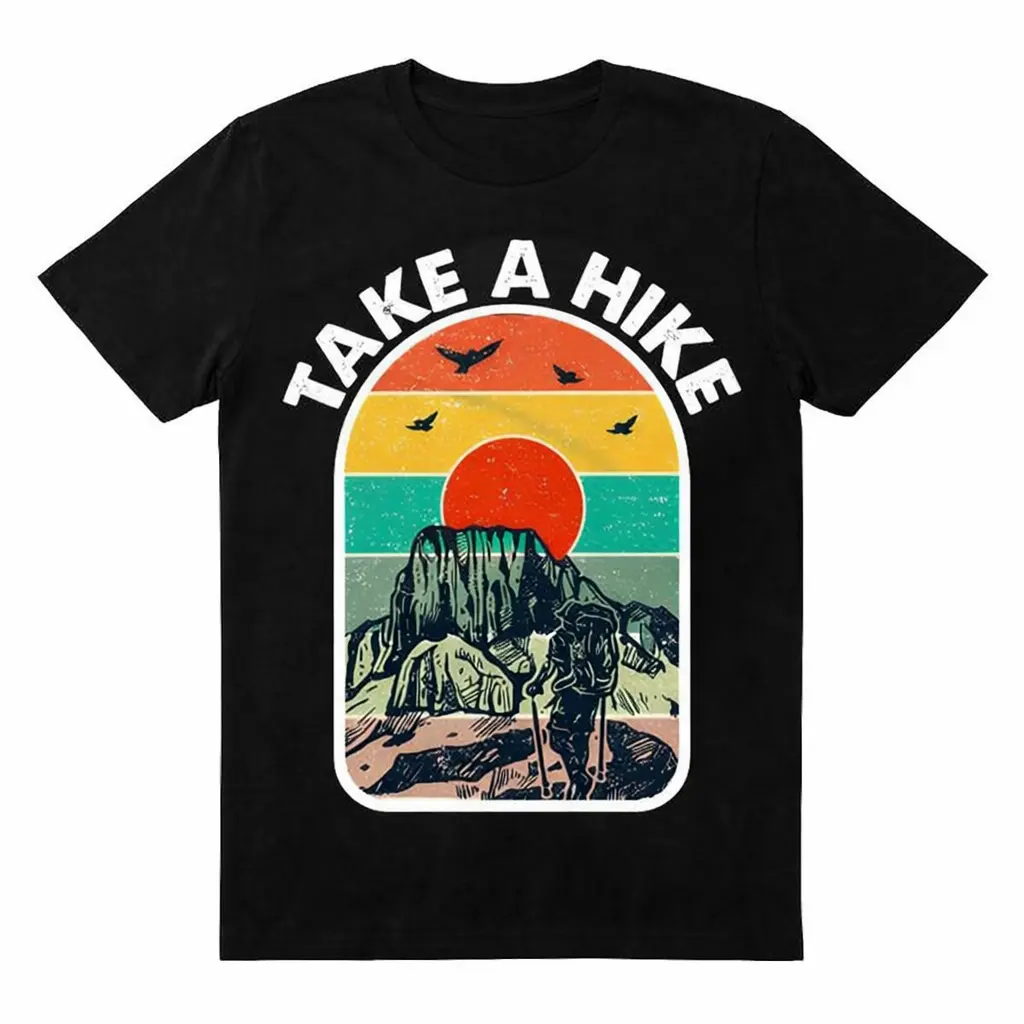 Vintage 'Take A Hike' Printed Text Top in 100% Cotton, Black Heavy Fabric Casual Shortsleeve with Unisex Fit and Round Neck, Casual Style Tee, Menswear