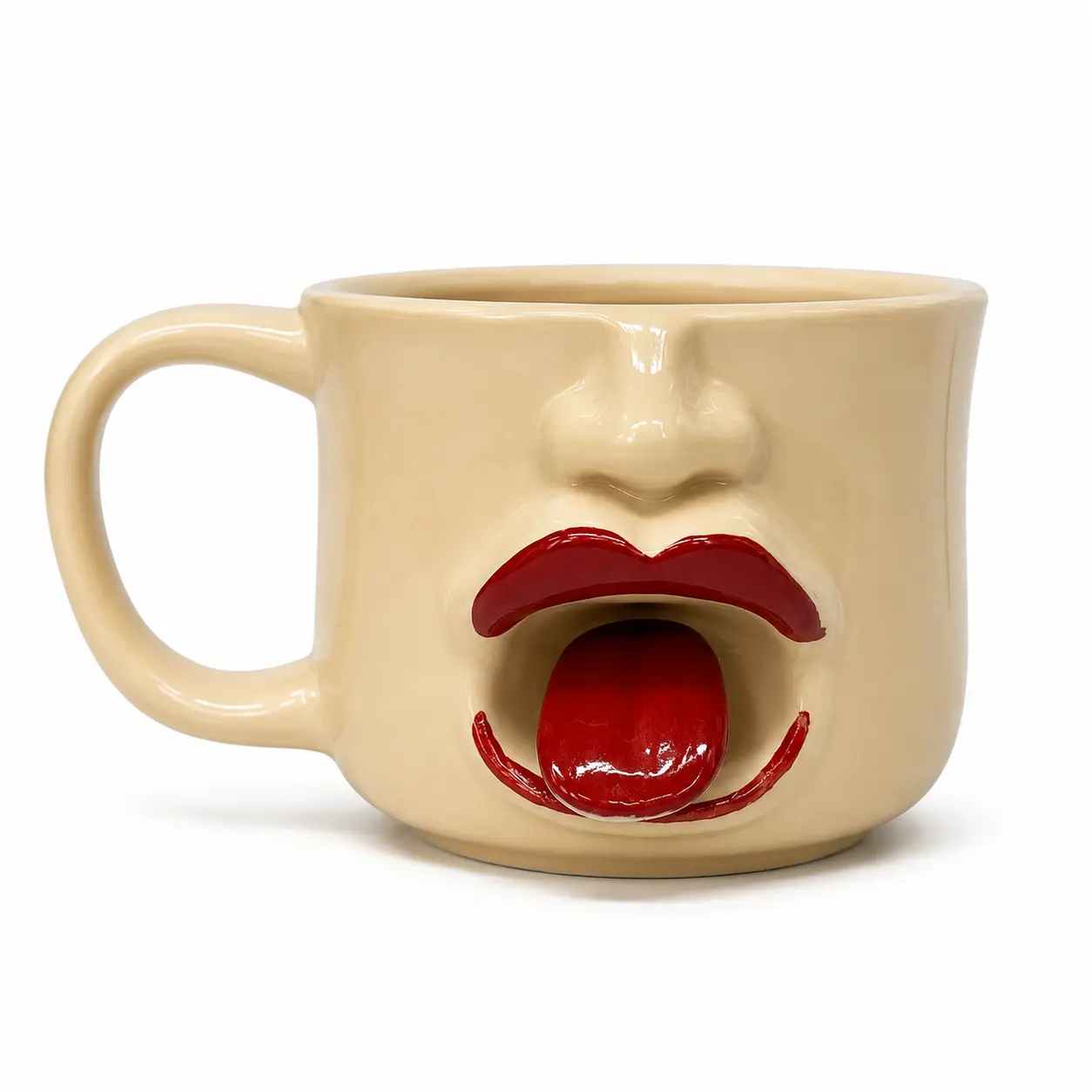 Funny Ceramic Mug - 3D Face Pattern Yellow-Tongue Out Wobbly Tongue Mug, Heat Resistant Artistic Sculptural Drinkware for Hot & Cold Drinks (201-300ml), Playful Look Novelty Gag Gift for Friends, Home Office Decor, Yellow-Tongue Out Mug