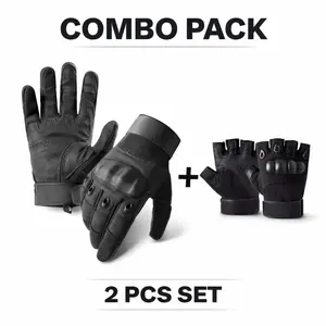 Tactical Gloves Combo – Touchscreen Full Finger Gloves & Half Finger Tactical Gloves with Knuckle Protection, Anti-Slip Grip for Riding, Cycling & Outdoor Activities