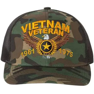 Vietnam Veteran 1961 to 1975 Eagle Star Trucker Hat Embroidered USA Army Vet Mesh & Snap Back Cap