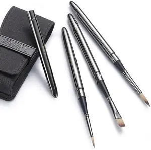 Artify 4 PCS Travel Watercolor Brushes, Outdoor Paint Brushes, Water Color Paint Brush Set with Anti-Rust Polished Metallic Gray Finish, Painting Brushes for Watercolor Gouache Ink - Gift for Artist