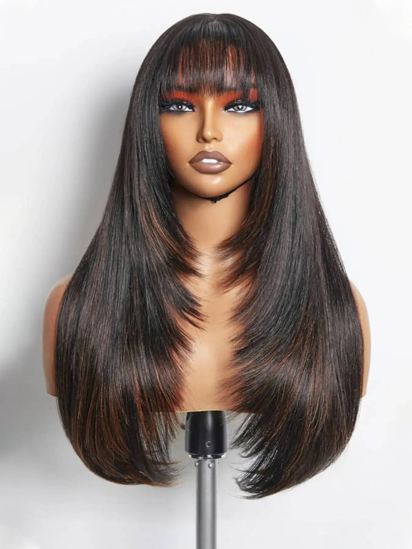 Long Layered Straight Wigs for Women, 24 Inch Glueless No Glue Wig Realistic Synthetic Wig with Bangs, Heat Resistant Natural Layered Wig, Synthetic Fiber Wig, Glueless HD Wigs