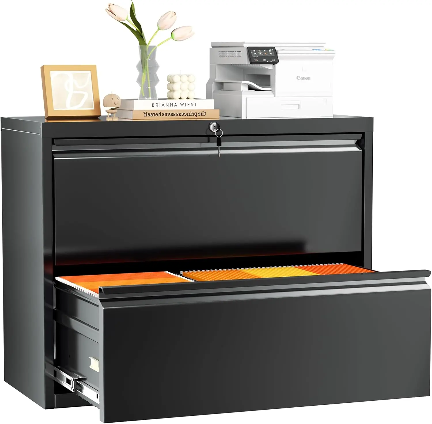 INTERGREAT Lateral File Cabinet 2/3/4 Drawer, Black/White Metal File Cabinets for Home Office, Locking File Cabinet for Letter/Legal/F4/A4 Size Hanging Files, Easy Assembly#Summervibes