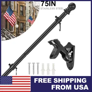 6FT Flag Pole Kit with Heavy Duty Wall Mount Bracket 2 Brass Swivel Rings for American Flags Garden House Decoration Commercial Grade Aluminum Alloy Telescoping Display System