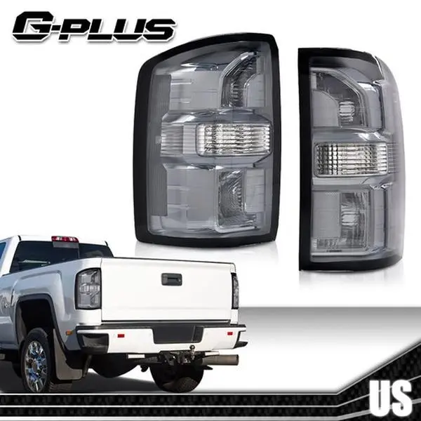 G-PLUS Smoke Lens Integrated Rear Taillights Pair Set, Car Light Set, Waterproof Resists Yellowing High Temp Resistant Brake Lights for 2014-2018 GMC Sierra 1500 2500 3500 (2-Door Regular Cab, 4-Door Crew Cab)