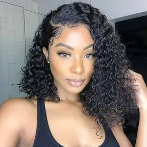 Glueless Curly Bob Wigs Human Hair Wigs for Black Women Water Wave 5x5 HD Lace Closure Wigs  Wear and Go Glueless Wigs 180% Density Pre Plucked Hairline Pre Cut Lace for Gift