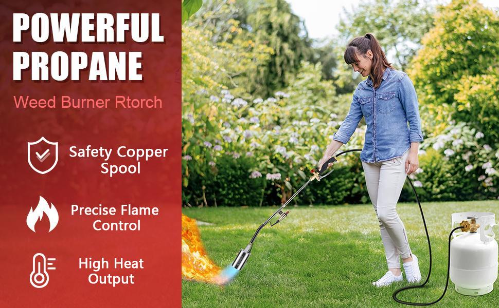 Portable Propane Torch Burner Weed Torch High Heat Output Blow Torch with 10FT Hose & Storage Bag for Garden Use Outdoorfun