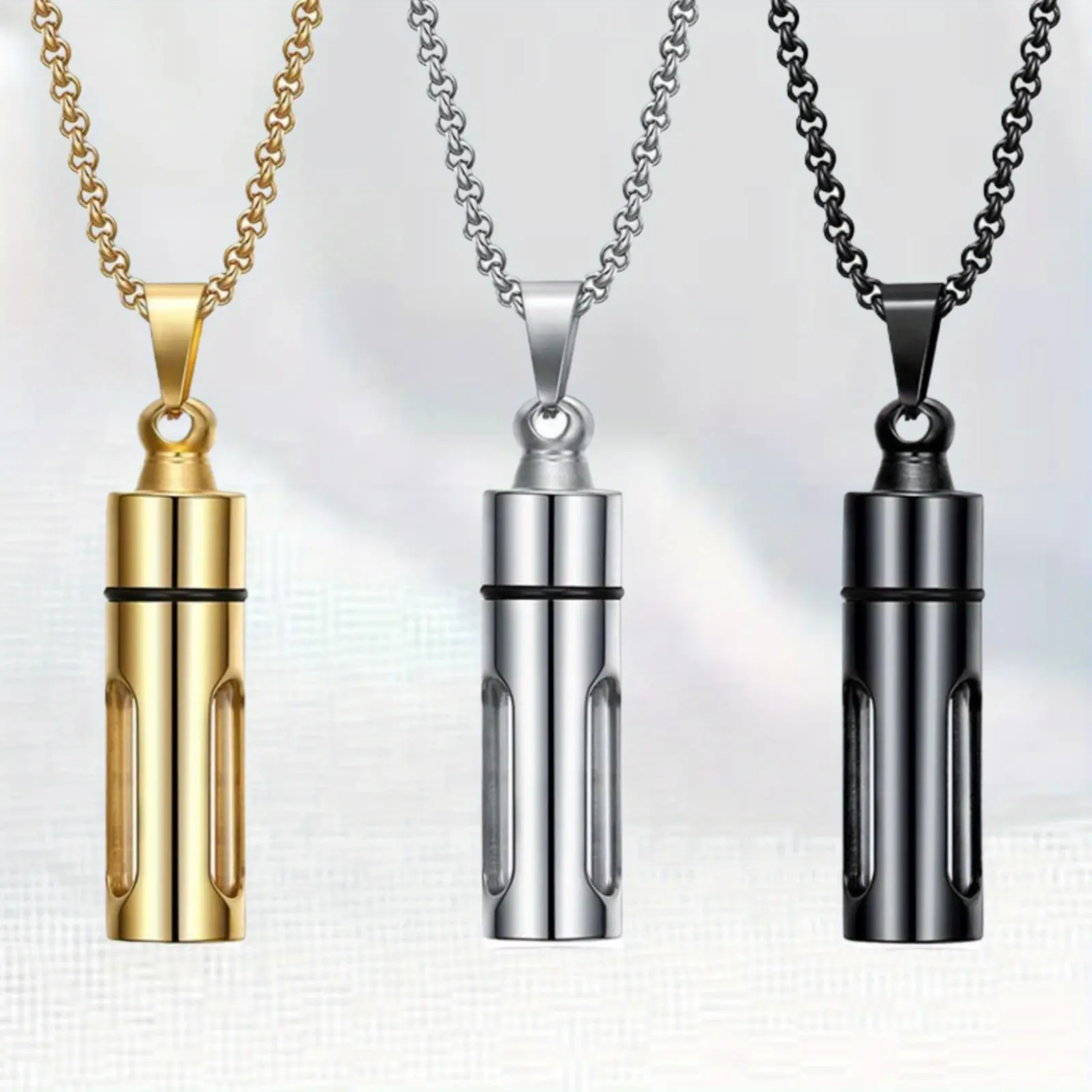 Unisex Stainless Steel Exquisite Chain Jewelry - Openable Cuban Link Necklace with Perfume/Pet Ashes Vial Charm, Retro Geometric Pendant, Long Anniversary Fashion Accessory
