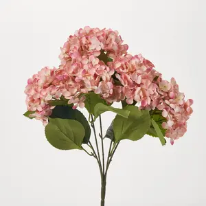 Rosie Pink Silk Hydrangea Blooms Faux Floral Bush Stem Bouquet - 18"