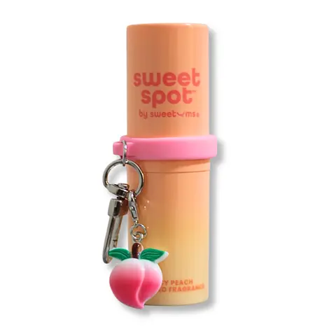 Sweet Spot Scent & Go Juicy Peach Flavored Fragrance Plus Keychain + Charm Freebie Limited Time Only While Supplies Last Solid Fragrance On-The-Go Application