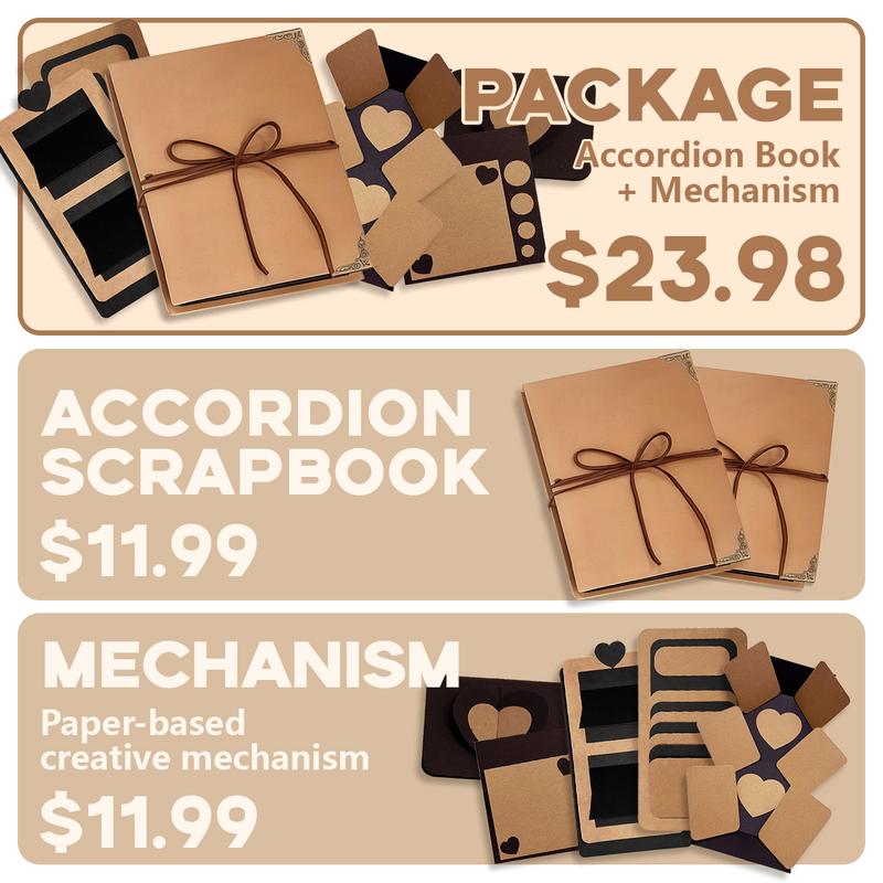 99+ Inch Accordion Foldable Scrapbook Album - Preserves Memories, for Weddings, Travel, Lovers, Friends, Graduation, Anniversary, Family | DIY Craft Kit with Markers, Stickers, Dot Glue & Gift Bag