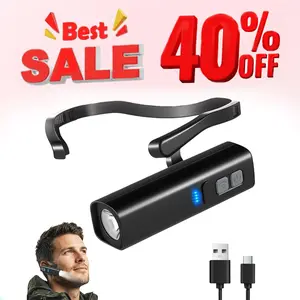 Lightweight LED Rechargeable Ear Worn Headlamp with Motion-Sensor, Ear-Hook High Bright Hands-Free Headlight, Outdoor Adjustable Clip-on Hat Light for Running, Camping, Fishing