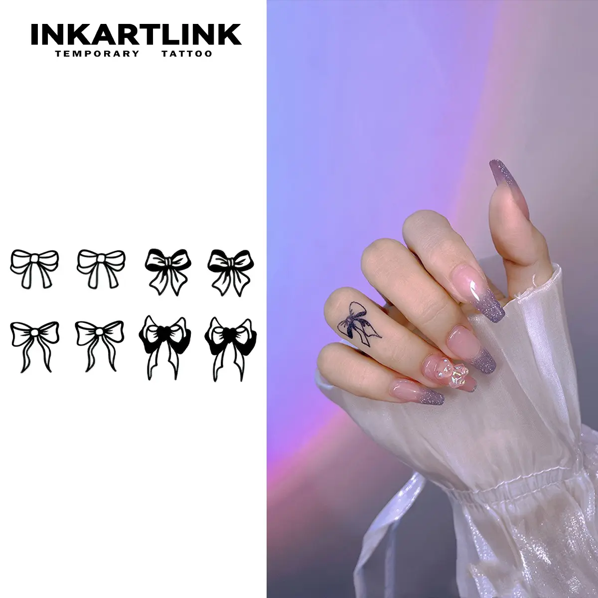 INKARTLINK Waterproof Minimalist Temporary Tattoos - 2 Sheets of Bowtie & Ribbon Knot Stickers for Fingers & Hands, Ephemeral Aesthetic Beauty Merch, Ephemeral Tattoos