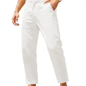 COOFANDY B Men's Cotton Linen Pants Elastic Waist Lightweight Casual Pants Relaxed Fit Yoga Beach Pants with Pockets