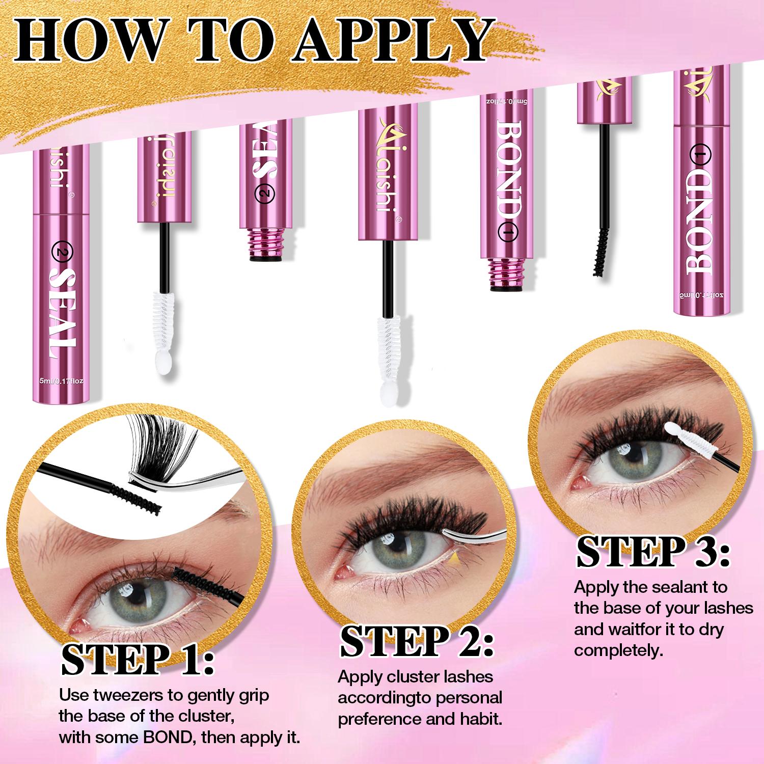 [New Upgrade] Ailaishi 2-in-1 Bond & Seal Waterproof Lash Cluster Glue - Strong-Hold, Beginner-Friendly Cosmetic Adhesive for Adults, Long-Lasting Hold, Glue-Black 2.0, No Summervibes Issues, Liquid back to school
