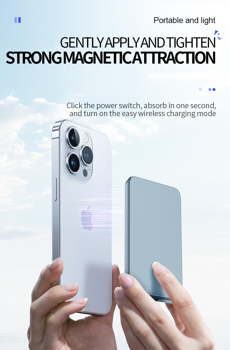 10000mAh/5000mAh Magnetic Wireless Charger Power Bank for iPhone 16/15/14/13/12, Compact, Fast Charging, Portable, Digital Display Chargeable