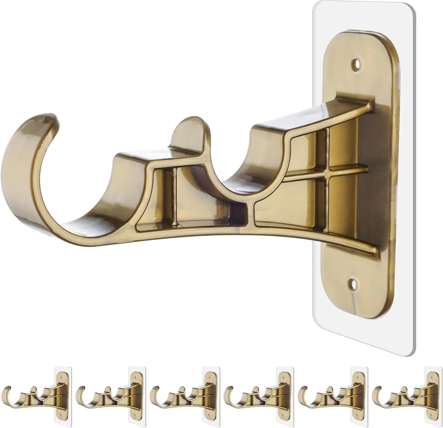 6-Pack Double Curtain Rod Bracket No Drill, Adhesive Nail-Free Rod Holder Brackets, No Drilling Damage Free Double Rods Hangers Hooks for Living Room, Bathroom, Kitchen - Retro Color summerwins
