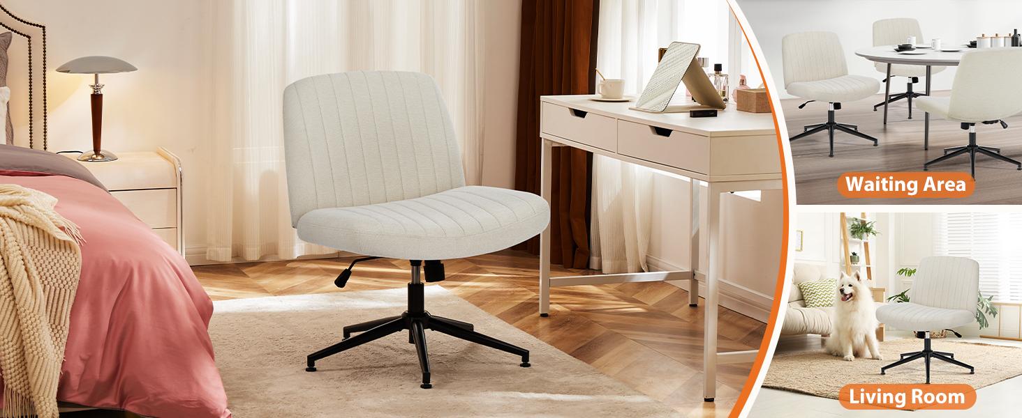 Furnest Furniture Indoor Furniture Chairs Criss Cross Office Chair with Wheels, Wide Armless Home Office Desk Chair with Dual-Purpose Base, Swivel Adjustable Task Vanity Computer Chair