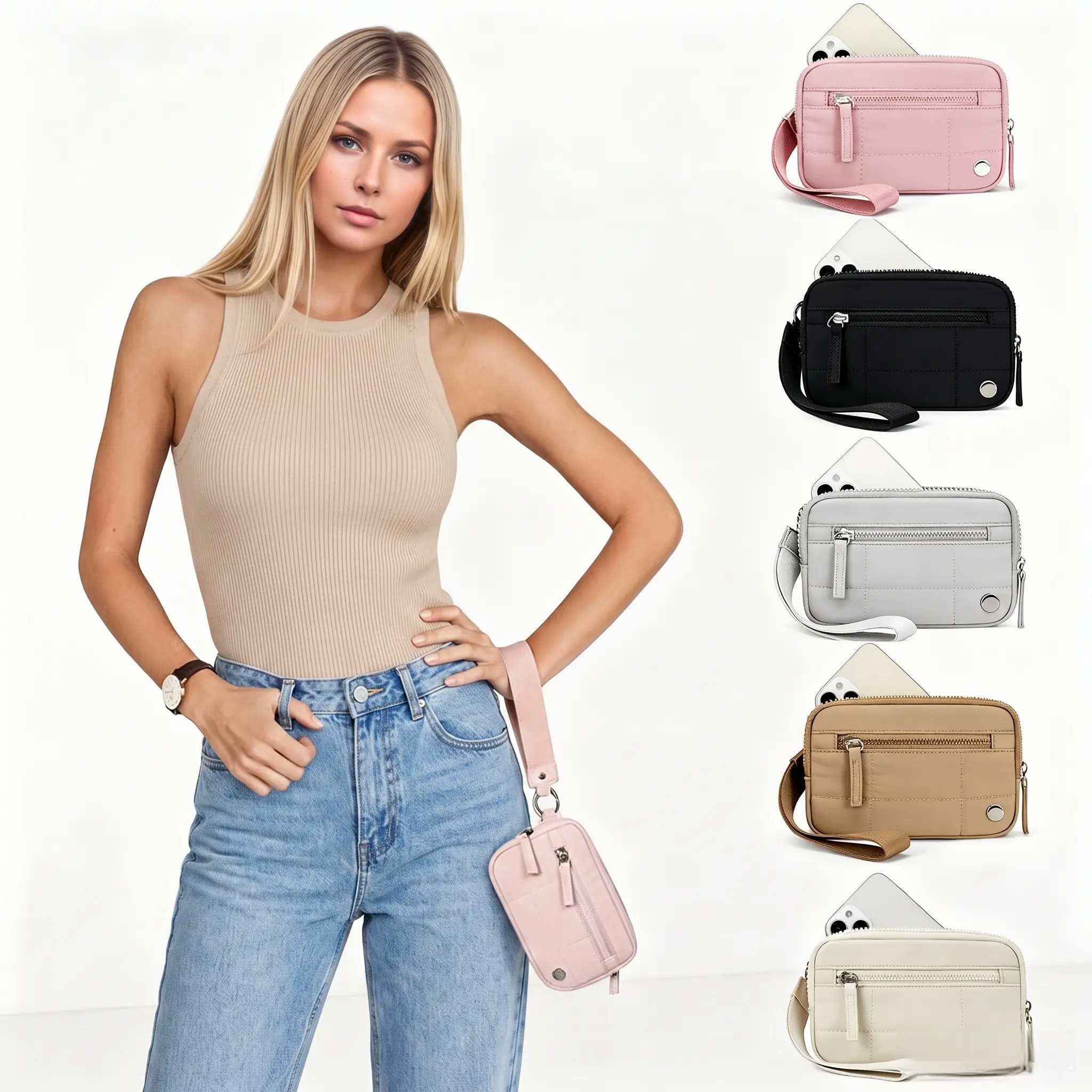 Women’s Quilted Nylon Wristlet Wallet - Lightweight Basic Holiday Travel Clutch with Credit Card Holder, ID Window, Coin Purse and Paper Money Storage, Athletic, Modest, Travelers, Casual, Clutches Wristlets, Wristlet Bag