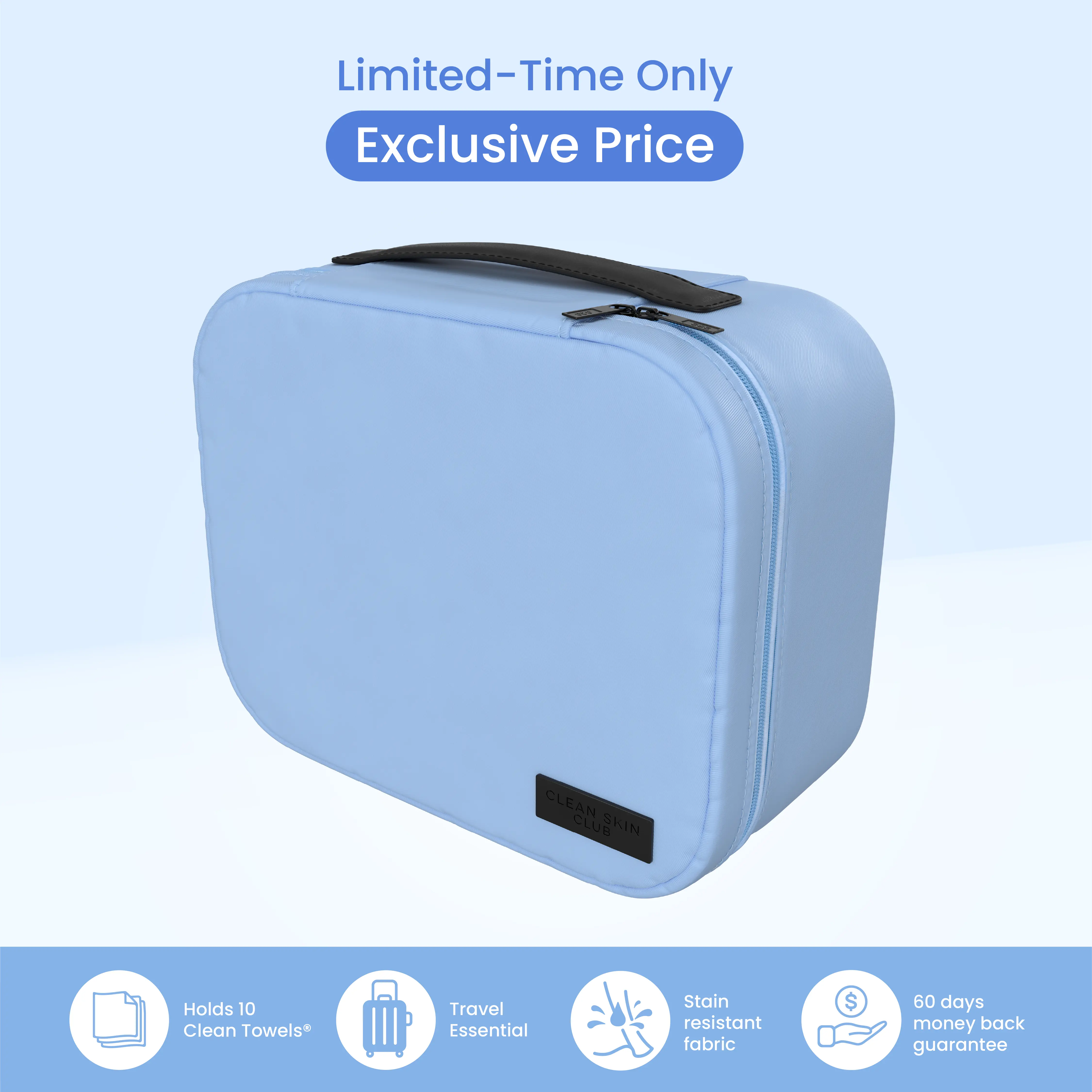 CLEAN SKIN CLUB Blue Travel Cosmetic Makeup Bag CLEAN SKIN CLUB Blue Travel Cosmetic Makeup Bag