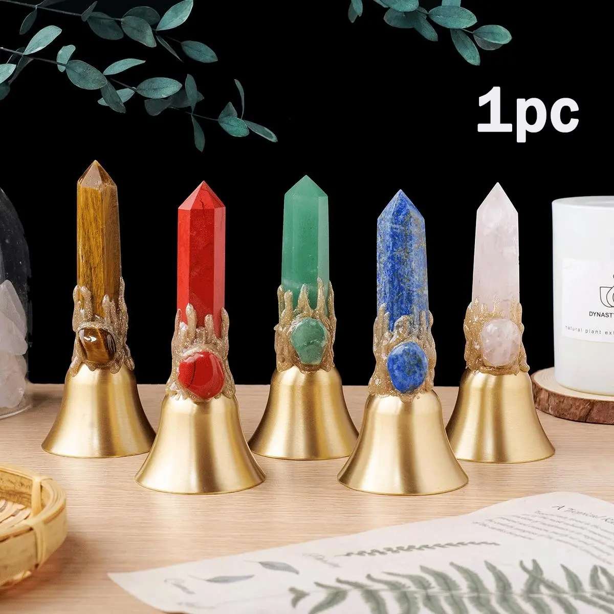 Natural Crystal Point Hand Brass Bells, Copper Bell for Bed Call Reminder, Home Decor, Indoor Decoration, Home Ornament & Christmas Gift, Unique Souvenir