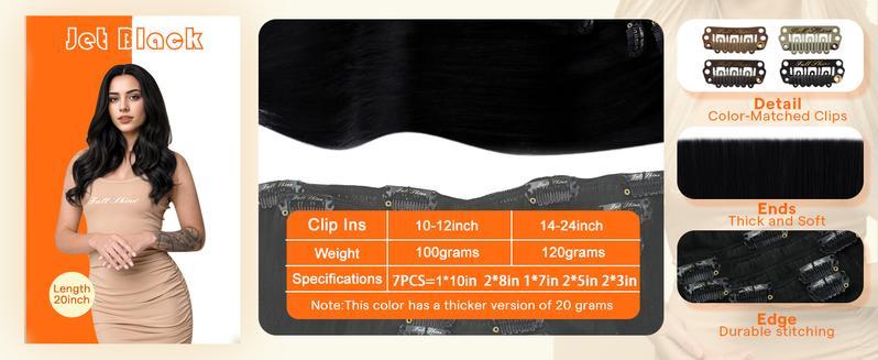 Full Shine Clip In Hair Extensions Real Human Hair 7 Pcs Natural Straight 10-28 Inch 100-150 Grams Easy Application for Women Hairpiece Silky Straight Remy Hair