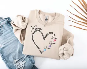 Custom Mom Heart Sweatshirt With Kids Names, Personalized Mama Crewneck Gift, Mother’s Day Gift For Mom