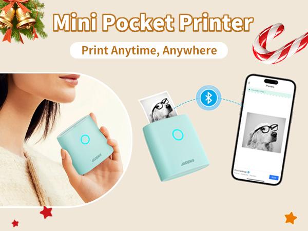 JADENS Mini Sticker Printer-2 Inch Bluetooth Thermal Pocket Printer,Inkless Portable Printer for Study Notes,Photos, Memos,Lists,Gifts,Journals Printing Machine Sticky Label,Christmas Birthday Gifts for Girls Boys