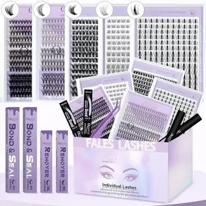 Lash Clusters Kit Multiple Styles Mixed Length Eyelash Set Includes 2 Lash Bond and Seal & 2 Lash Remover 1 Tweezers For DIY Lash Extensions Kit At Home