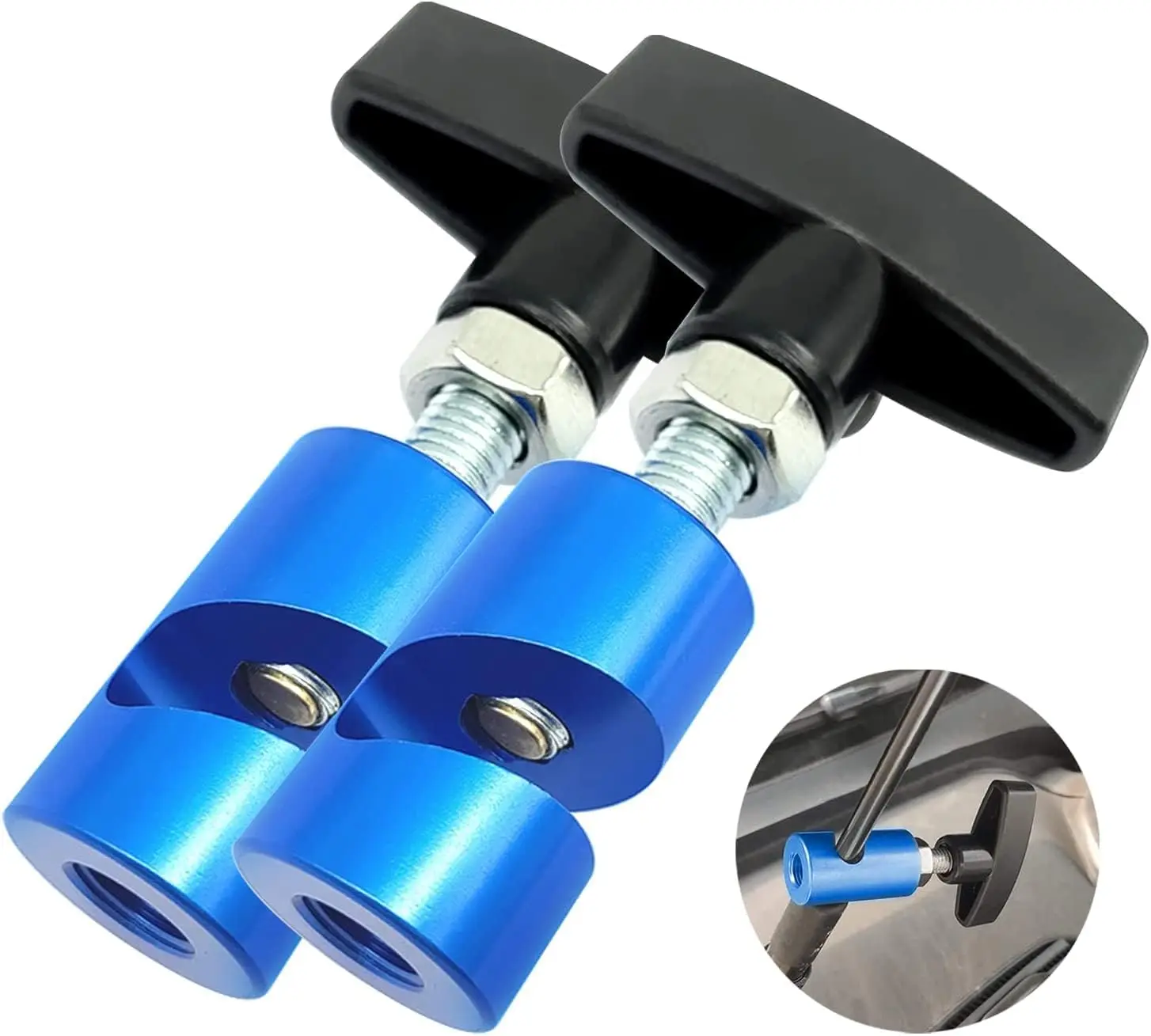 2PC Lift Support Clamp with Brass Core Protection, 2-in-1 Hood Strut Clamp and Spark Plug Caliper, 12mm Spark Plug Gap Tool, Universal Car Hood Lift Support Clip