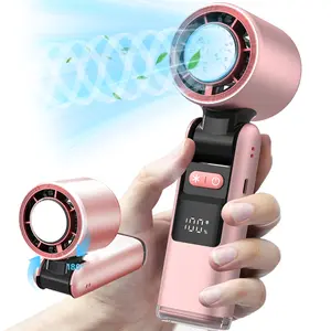 Handheld Foldable Portable Fan With Ice Cooler, 0-100 Adjustable Speed High Speed Portable Mini Hand Fan with Ice Cooler, LED Digital Display, 4000mAh USB Rechargeable Personal Fans for Travel/Outdoor/Home/Office,Pink Fan