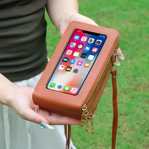 Multi-Layer Touch Screen  Phone , Solid Color PU Leather Wallet with Triple Compartments, Lightweight Shoulder  for Daily Use, Perfect Gift for Friends & Girls womens crossbody bag Touch Screen  Women's Messenger bag