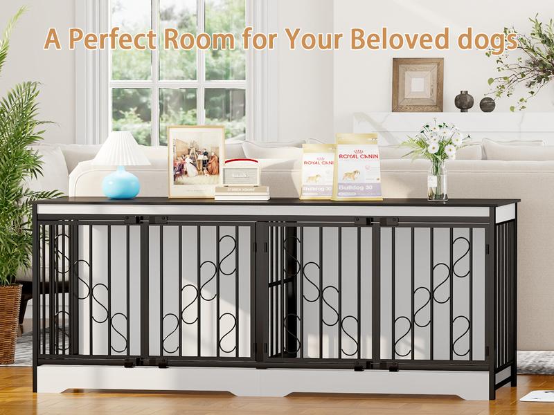 71 Inch Double Dog Crate Furniture Large Breed for 2 Dogs, Decorative Wooden Dog Crates Indoor Dog Kennel TV Stand for Medium Dogs, Dog Cage Furniture Heavy Duty Pet House with Divider, Brown