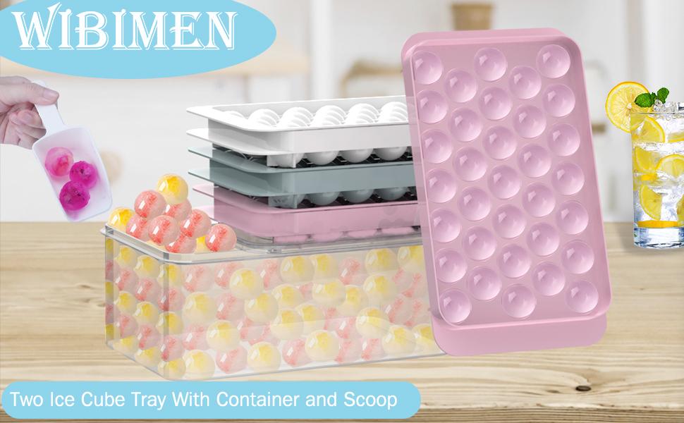 WIBIMEN  2 Pack 33 Cavity 1IN Round Ice Cube Tray with Lid & Bin, Perfect for Freezer, Ice Cube Molds for Whiskey & Drinks Kitchenware Containers Box Plastic Utensils Silicone Home