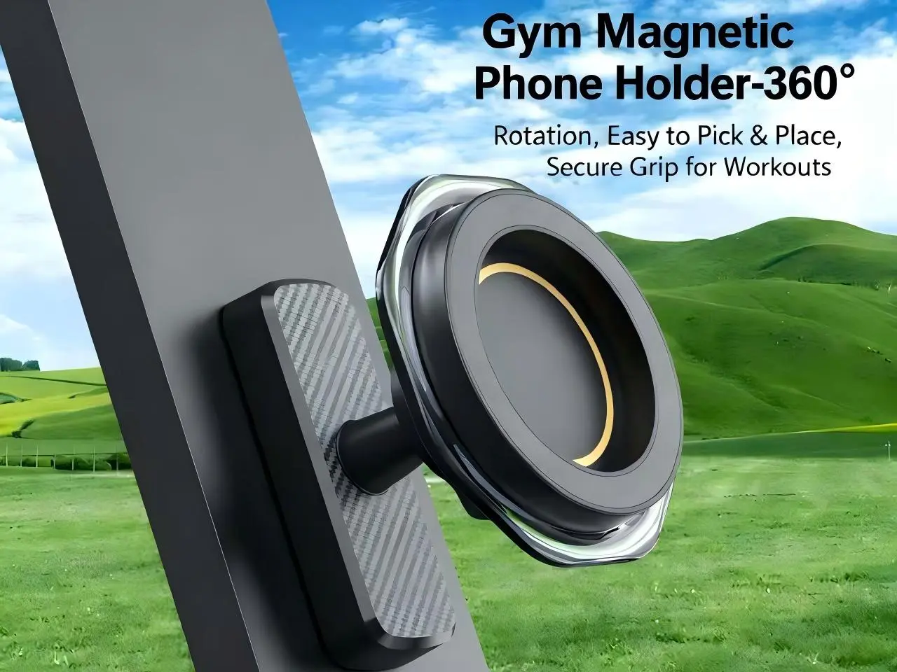 Gym Magnetic Phone Holder 360° Rotation Easy Stick-On Installation Secure Grip for Workouts Compatible with Golf Carts & Car Surfaces