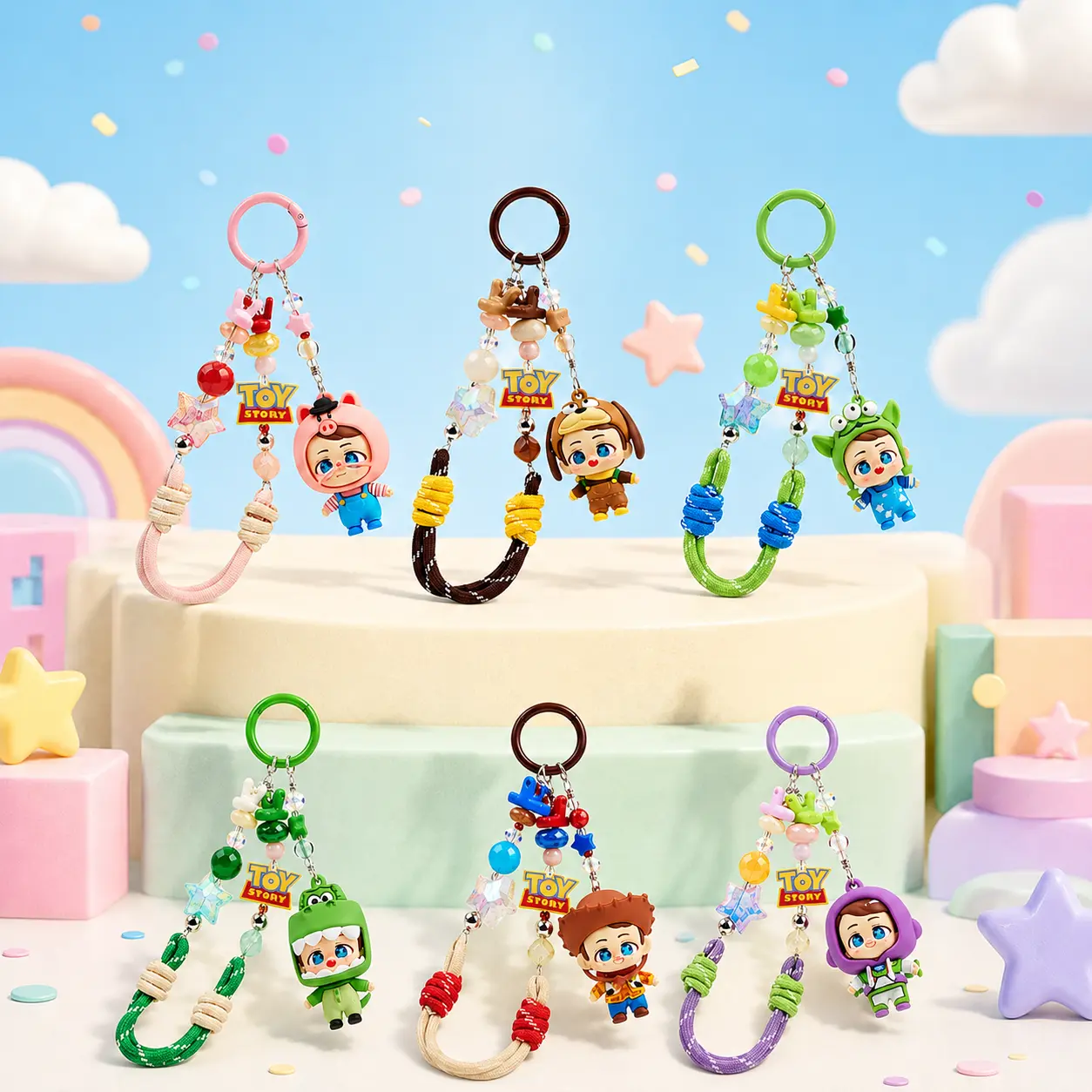 MINISO x Disney Pixar Toy Story 3D Beaded Charm Keychain - Childhood Memories Cute Character Accessory for Backpacks, Keys, Gifts, Back To School