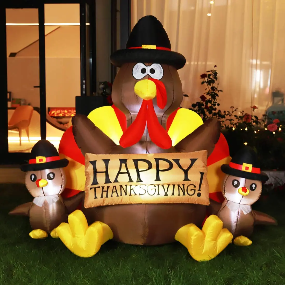 VIVOHOME Thanksgiving Inflatable Decoration LED Lighted Turkey Family Self-Inflating Easy Setup for Outdoor Lawn Garden Yard Patio Holiday Party Ornaments