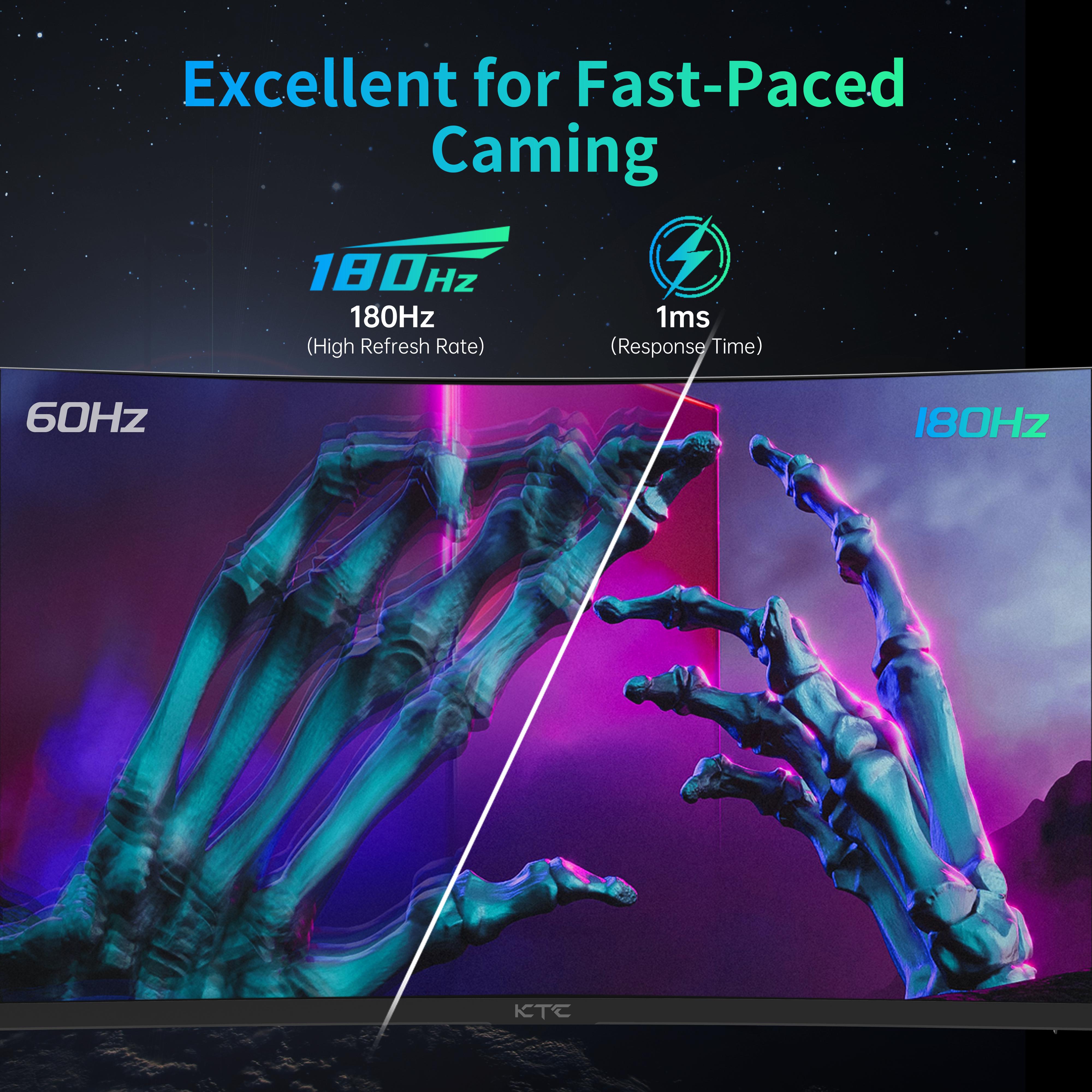 KTC 27" 2K 180Hz HVA 1500R Curved Gaming Monitor, 144Hz, GTG 1ms, 5000:1 contrast Ultrawide PC Monitor, FreeSync Premium/G-Sync, DisplayPort/HDMI/USB, Vesa/Wall Mount Computer Monitor, 3-year warranty,H27S17