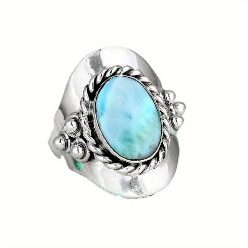 Fashion Vintage Women Bohemian Jewelry Turquoise Wide-sided Ring Anniversaries Birthday Wedding Party Gift