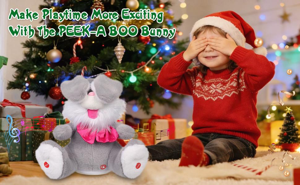 MIAODAM Talking Bunny Stuffed Animal Peek-A-Boo Interactive Plush Toy with Adjustable Volume Singing 15 Songs for Kids Birthday Gift for Toddlers Easter Gifts