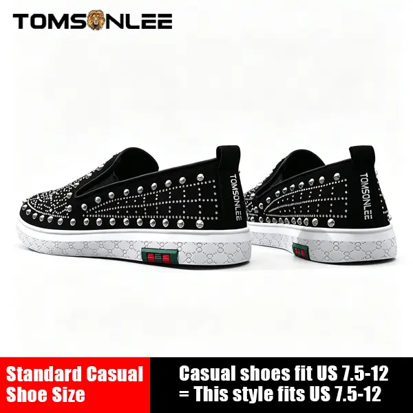 Men's Luxury Rivet Loafers - Luxury Rhinestone Studded Slip-On Casual Shoes, Breathable Leather Walking Sneakers for Men, US Size 7.5-12 penny