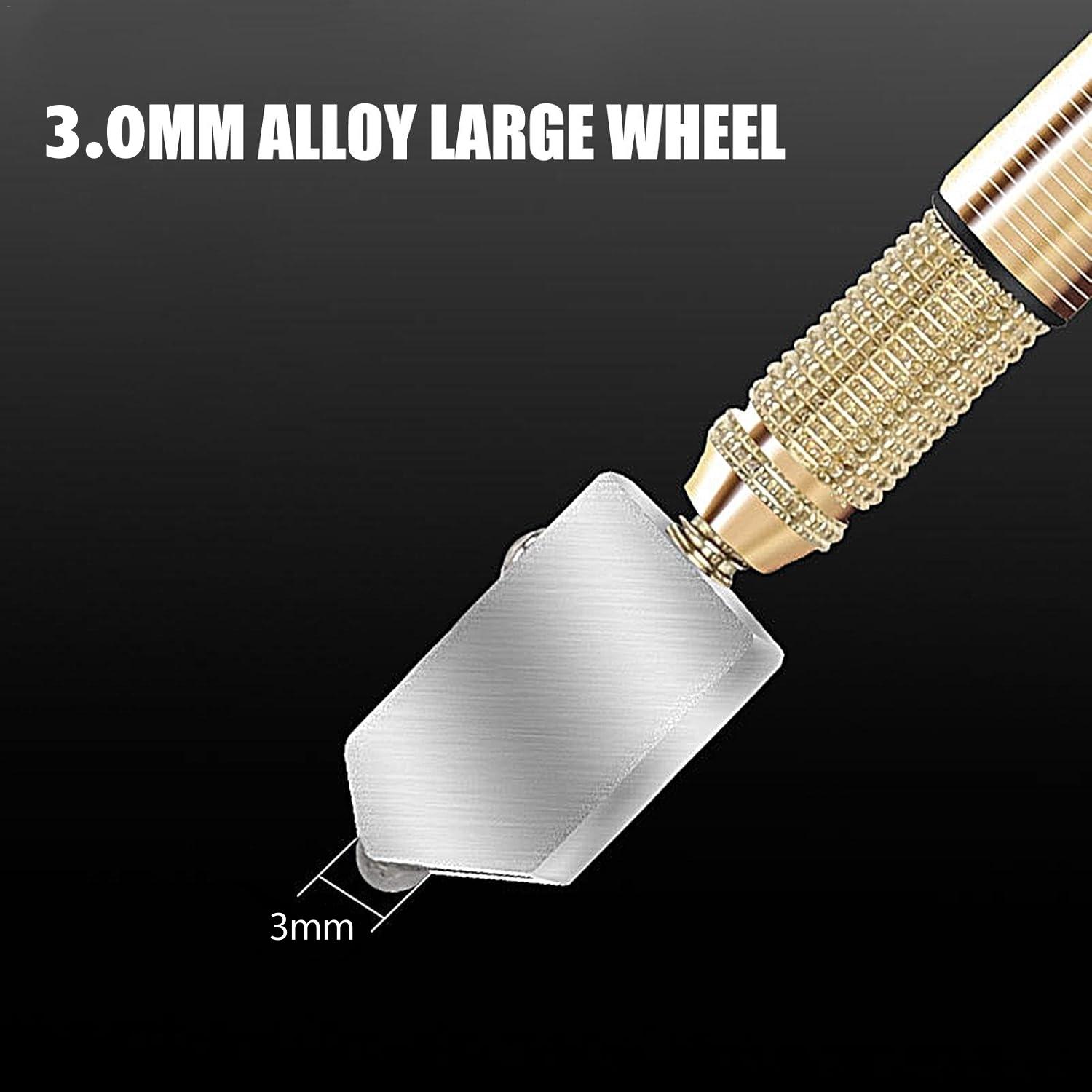 VAYWET Glass Cutter with Diamond Head & Steel Blade for 3-12mm Glass Professional Cutting, Anti-Skid Pencil Style Oil Feed Carbide Tip Golden Wheel 155mm Aluminum Metal Handle 3MM ALLOY LARGE WHEEL Work Tiles Mirror Cutting Hand tools VAYWET Glass Cutter with Diamond Head & Steel Blade for 3-12mm Glass Professional Cutting, Anti-Skid Pencil Style Oil Feed Carbide Tip Golden Wheel 155mm Aluminum Metal Handle 3MM ALLOY LARGE WHEEL Work Tiles Mirror Cutting Hand tools