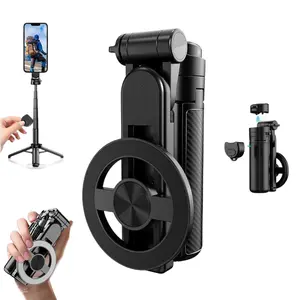 for Magsafe Tripod Stand for iPhone,Portable Pocket Size Selfie Stick with Rechargeable Remote and Metal Ring,Extendable Detachable Cell Phone Tripod Compatible with iPhone/Android