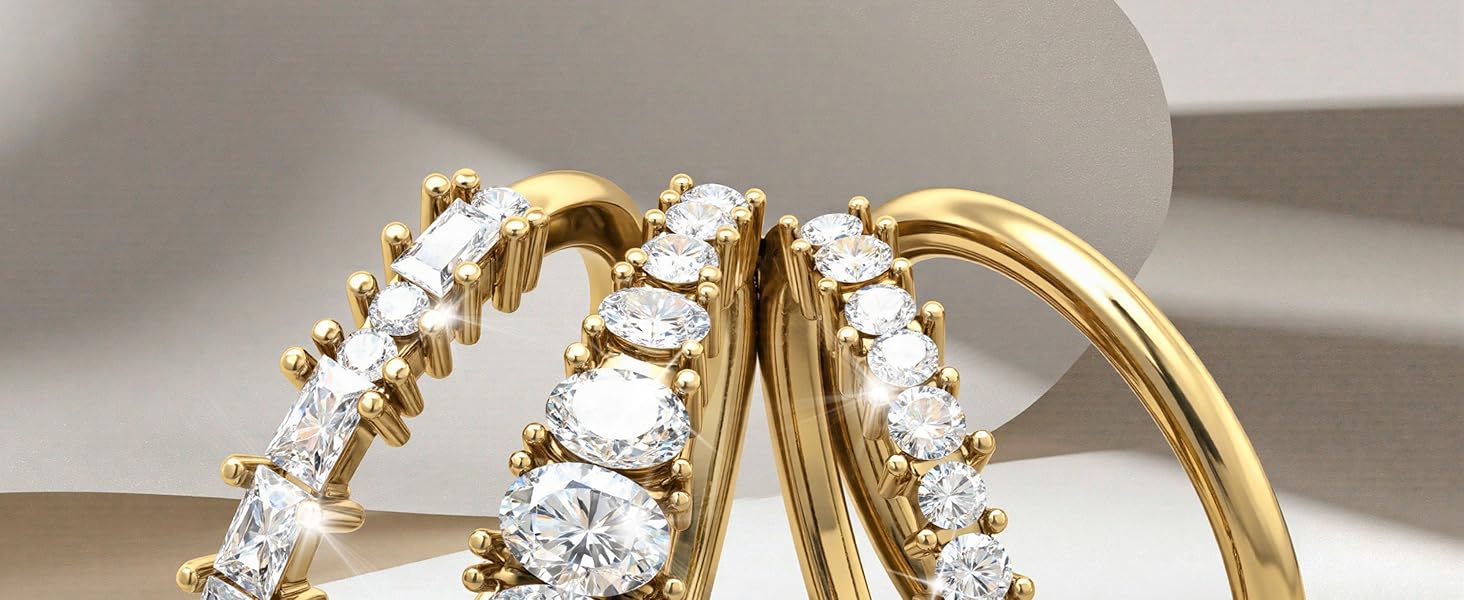 LOLIAS 14K Gold Plated Stackable Rings for Women Non Tarnish - Dainty Cubic Zirconia Wedding Bands Ring Set Minimalist Trendy Statement Engagement Promise Thumb Rings Stacking Size 5-10