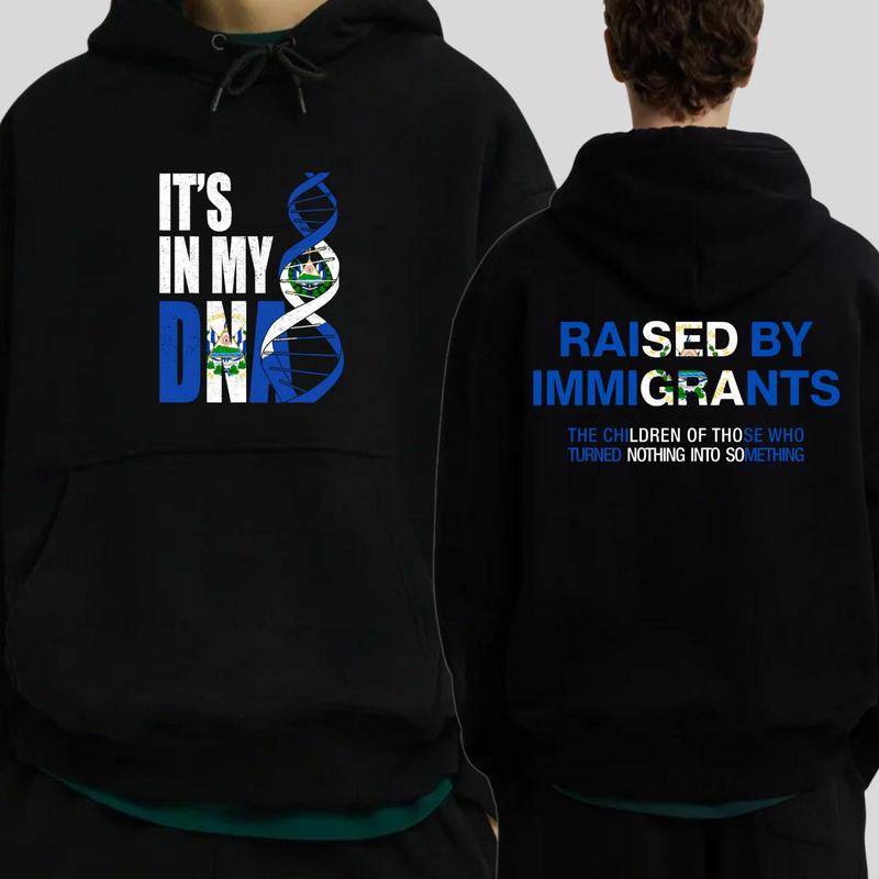 It’s In My DNA – Raised by Immigrants Hoodie  El Salvador American Flag Sweatshirt  Latino Heritage Pride T-Shirt  Cultural Identity Streetwear