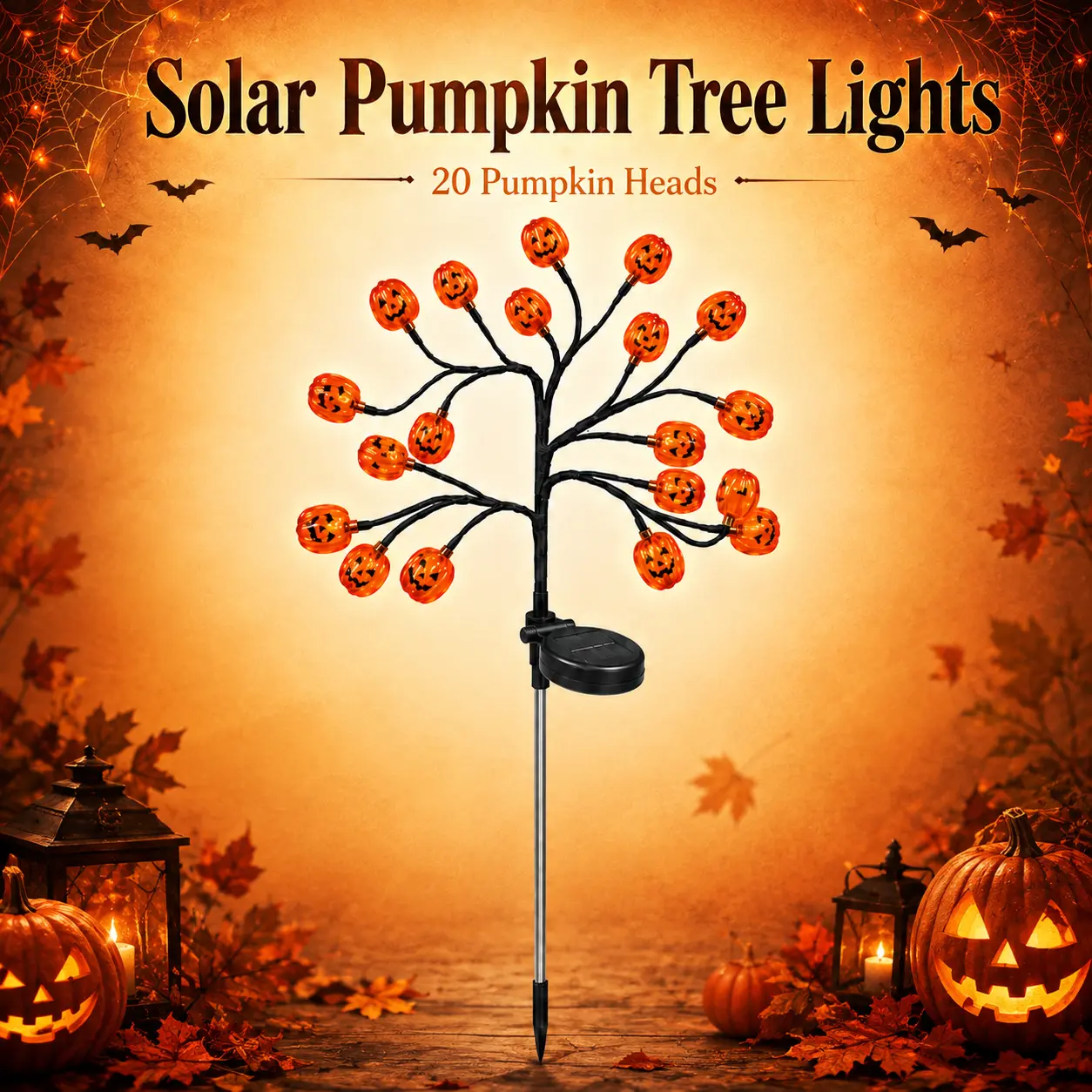 Solar Halloween Pumpkin Tree Lights Durable PS Pumpkin Heads,20-Head Halloween Garden Lights with 2 Lighting Modes & Auto On/Off, Outdoor Pathway Yard Lawn Decor, 2/4 Pack tiktokshopbacktoschool Outdoor Decoration Light Decorative Solar Lights